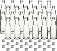 gouveo 24er Set Glasflaschen 200 ml Kropfhals mit Deckel silberfarben - Kleine Flasche zum Befüllen - Leere Schraubflasche für Likör, Saft, Smoothie