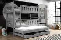 Etagenbett KIMI Hochbett Stockbett Ausziehbett für 3 Kinder 90x200 Grau inkl. Matratzen Bett aus Massivholz Kiefernholz Lattenrost und Rausfallschutz
