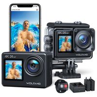 WOLFANG GA200 Action Cam, 4K 24MP Action Kamera, WiFi Selfie Dual Screen Action Camera, 40M Unterwasserkamera, EIS, Externes Doppelbatterieladegerät
