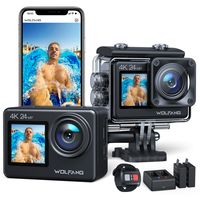 WOLFANG GA200 Kamera akcji, dotykowy ekran WiFi 4K 24 MP, podwójny ekran do selfie, kamera podwodna 40 m, EIS, zewnętrzna ładowarka Action Cam