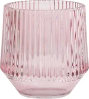 Glas Windlicht Vintage, konisch, gestreift in Rosa, 80 mm