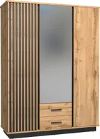 Minio, Drehtürenschrank 145,5 cm, Kleiderschrank "Lamia", mit MDF Lamellen, Wotan Eiche/Schwarz Matt