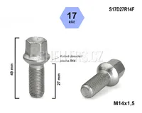 Kolový šroub M14x1,5x27 kulová R14, klíč 17, S17D27R14F, výška 49 mm