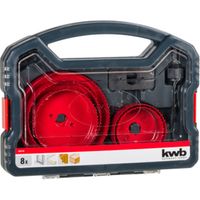 kwb Lochsäge-Set, 8-teilig, Durchmesser-Größe von 68 mm bis 127 mm inkl. HSS Zentrierbohrer im praktisch stabilem Kunststoffkoffer