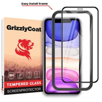 GrizzlyCoat Easy Fit  Apple iPhone 11 Panzerglas Gehärtetes Glas Displayschutz - Hüllenfreundlich + Applikator - Schwarz