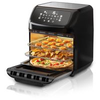 Arendo Heißluftfritteuse, Minibackofen 12L Edelstahl, Airfryer, Pizzaofen, Multifunktionsofen, Mini Backofen mit Umluft, 1800 Watt, Timer, 12 Programme, ohne Öl, Backen, Dörren, Frittieren, Silber/Schwarz