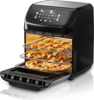Arendo Heißluftfritteuse, Minibackofen 12L Edelstahl, Airfryer, Pizzaofen, Multifunktionsofen, Mini Backofen mit Umluft, 1800 Watt, Timer, 12 Programme, ohne Öl, Backen, Dörren, Frittieren, Silber/Schwarz