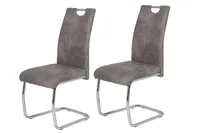 2er Set Esszimmerstuhl Flora II - Bezug Vintage Grau - Metallgestell verchromt - 120kg belastbar - Lehne mit Griff
