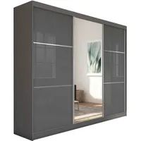 BEAUTYSOFA Schrank mit Schwebetüren VIVA 240cm - Kleiderschrank mit Schubkasteneinsätze & Kleiderstangen (Graphit)