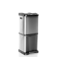 hjh OFFICE Mülleimer 32 Liter CLEAN VII Abfalleimer Mülltrenner rechteckig für Küche, Büro mit Step-On 78.0 x 32.0 x 32.0 cm