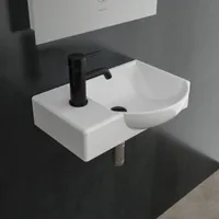 Alpenberger Design Waschplätze | Kleiner Waschtisch Rechteckig – Oval | Wandwaschbecken - Einbauwaschtisch | Gaestewaschbecken Standard Anschlüsse | Badkeramik mit Hahnloch & Überlauf | Spülbecken