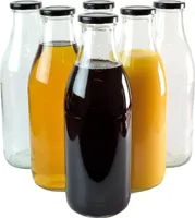 gouveo 6er Set Saftflasche 1000 ml mit Schraubdeckel schwarz - Große Glasflasche 1 Liter mit TO48 Verschluss - Leere Flasche zum Befüllen