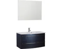 Badmöbel-Set Marlin 3040 Frontfarbe anthrazit glanz 3-teilig mit Keramik-Waschtisch weiß BxHxT 91 x 198,2 x 51 cm mit Spiegel