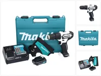 Makita HP 333 DSAW Akumulatorowa wiertarka udarowa 12 V 30 Nm biała + 1x akumulator 2,0 Ah + ładowarka + kabura + walizka