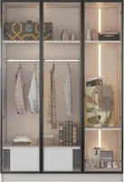 Schliessfaecher mit LED Leuchten 110x50x160 cm Weiss Spanplatte schublade Glastueren Geraeumiger weisser Kleiderschrank mit 3 Glastueren 1 Schublade