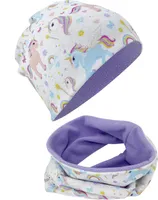 HECKBO Einhorn Kinder Mädchen Beanie Mütze & Loop-Schal Set - Wendemütze oder Wintermütze mit Fleece Vlies - 2-6 Jahre - 95% Baumwolle weiches & pflegeleichtes Stretch Material Frühling Herbst Winter