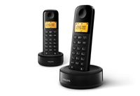 Philips D1602B / 01- Bezdrátový telefon DECT se 2 sluchátky, velkým displejem (4,1 cm) a identifikací volajícího - černý