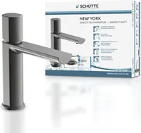SCHÜTTE Waschtischarmatur NEW YORK, Wasserhahn Bad mit Pop Up Abflussstopfen in Graphit matt