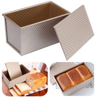 CANDeal Für 250g Teig Toast Brot Backform Gebäck Kuchen Brotbackform Mold Backform mit Deckel Gold-Quadrat-Welle