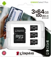 Kingston micSDXC Canvas Select Plus 3er Pack + Adapter, 64GB