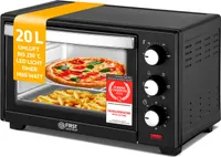 TZS First Austria - Minibackofen 20L 1380W - Mini Backofen stufenlose Temperaturregelung bis 230°C - Miniofen 60 Min. Timer, 3 Einschubhöhen, Backblech & Grillrost - Für kleine Küchen & Camping
