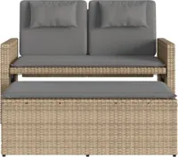 vidaXL Gartenbank Verstellbar mit Kissen Beige Poly Rattan