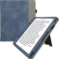 kwmobile Hülle kompatibel mit Amazon Kindle Scribe (2022/2024) Hülle - Flip Case mit Handschlaufe - Kunstleder Cover - Dunkelblau Dunkelgrau