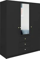 Albello Kleiderschrank mit Spiegel Selly Schlafzimmerschrank Kleiderschrank für das Wohnzimmer Schwarz Golden 149x200x57,5