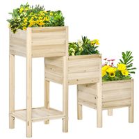 Outsunny Vyvýšený záhon 3 Tier Planter Dřevěný květináč Box pro zahradu Balkon