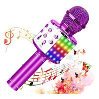 FNCF Bluetooth-Mikrofon mit dynamischen LED-Lichteffekten, drahtlose Mikrofonlautsprecher zum Aufnehmen / Singen, Rekorder, Kamera (Lila)
