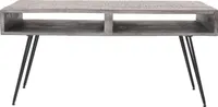 WOMO-DESIGN Couchtisch 100cm, Grau, Unikat, handgefertigt aus Massivholz Mangoholz, mit 2 Schubfächer und schwarzen Metall Haarnadelbeine, Retro-Look