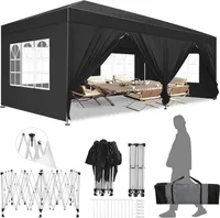 Faltpavillon 3x6m , wasserdicht&UV-Schutz 50+, inkl. Tragetasche, 12 Heringen, 6 Abspannseilen, 4 Sandsäcken, verstärkte Stange in der Mitte des Dachs