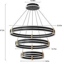 3 Ringe Runde Kronleuchter Pendelleuchte mit Fernbedienung  Moderne Stil LED Kronleuchter 112W Schwarz