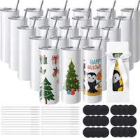 VEVOR 24-pack sublimačný hrnček, 20 oz prázdny hrnček, hrnček z nehrdzavejúcej ocele s dvojitou stenou, slamkou, viečkom, kefkou, podstavcom, zmršťovacou fóliou, darčekovou krabičkou, na tepelný lis a tepelný prenos
