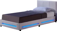 HOME DELUXE - LED Bett Asteroid - Weiß, 90 x 200 cm - Inkl. Matratze und Lattenrost I Polsterbett Design Bett inkl. Beleuchtung