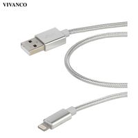 VIVANCO Premium Lightning Kabel, USB Typ A Stecker <-> Lightning Stecker, Metallstecker und Nylonummantelung, schnelle Aufladung, 1,5m, Grau