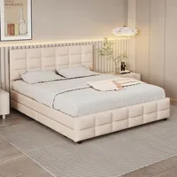Merax Polsterbett 180x200cm mit höhenverstellbarem Kopfteil und 4 Schubladen, Funktionsbett Doppelbett mit Lattenrost und Samtbezug in Beige