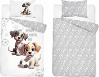 DETEXPOL Pościel Puppies szara Bawełna, 100/135, 40/60 cm