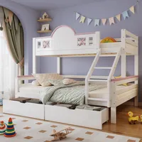 Flieks Etagenbett 90x200cm / 140x200cm mit 2 Schubladen, Kinderbett mit Rausfallschutz, Hochbett mit Lattenrost, Stockbett 2 Kinder, Holzbett Weiß