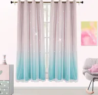 Topchances 2 Panel Gardinen Vorhänge, Verdunklungsvorhänge Kinderzimmer& Schlafzimmer, Stern Vorhänge Schlafzimmer Wohnzimmer Bunte Doppelschicht Stern Fenstervorhänge (Rosa+Blau,52*95 Zoll)