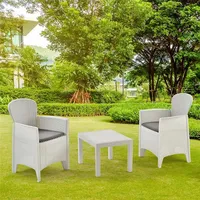Outdoor-Lounge-Set Foggia, Gartengarnitur mit 2 Sesseln und 1 Couchtisch, Sitzecke in Rattan-Optik mit Kissen, 100 %  Italy, Weiß