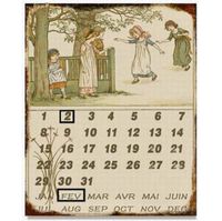 Magnetkalender mit Kindern, Biedermeier Blechschild, Kalender, Dauerkalender