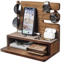 Yorbay Telefon Docking Station Holz, Geschenk für Männer Ehemann Freund, Schreibtisch Organizer für Uhren Handy Tablet Brillen Schlüssel Geldbörsen, Braun