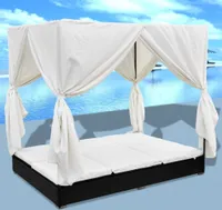 vidaXL Outdoor-Loungebett mit Vorhang Poly Rattan Schwarz