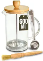 Cosumy French Press aus Glas (0,6 Liter) - Kaffeebereiter für 2 Tassen Kaffee - Mit Dosierlöffel und Reinigungspinsel