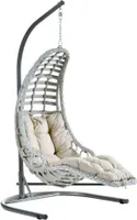 Capri Swing Poly-Rattan Hängesessel mit Gestell & Kissen, Gartenschaukel Bodrum (Weiß)