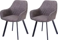 SalesFever Polsterstuhl 2er Set mit Armlehnen | Bezug Microfaser | Gestell Metall schwarz | Rautensteppung im Rückenbereich | B 56,5 x T 63 x H 83 cm | taupe