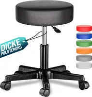 Taboret obrotowy CASARIA® Regulowana wysokość Czarny 10cm Tapicerka 46-60cm Wysokość siedziska 360° Obrotowy Ø35cm Okrągłe kółka Taboret biurowy Taboret obrotowy Taboret roboczy Taboret