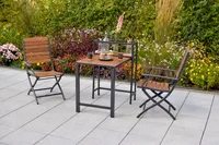 Merxx Balkonset "Santorin" 3tlg. mit Balkonklapptisch 90 x 60 cm - Aluminiumgestell Graphit mit Akazienholz