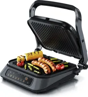 Arendo Kontaktgrill mit Digitalsteuerung in Grau - Tischgrill / Sandwichmaker / Panini Grill / Tischgrill - Abnehmbare & Antihaftbeschichtete Platten